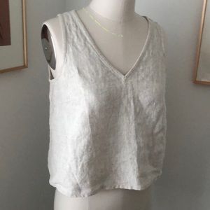 Oatmeal Linen V-neck Tank Top in cropped swingy Silhouette